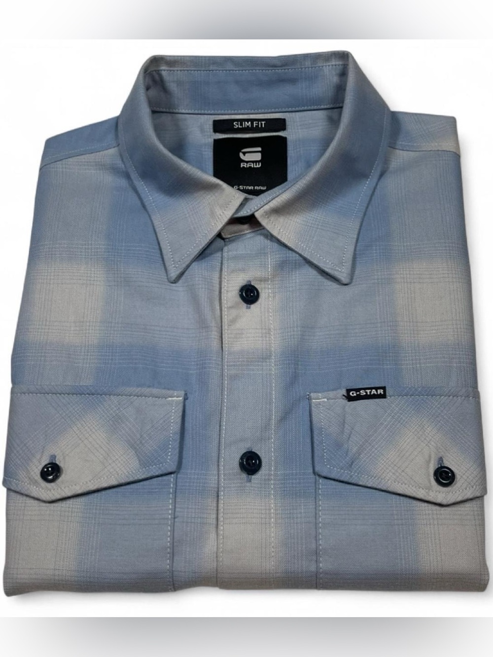 NWOT! G-Star Raw Marine Slim Shirt L/S Blue/Grey Plaid Shirt Men’s Size L Y2K